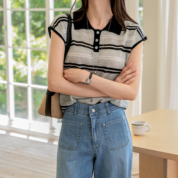 로브 Stripe 캡소매 Knitwear