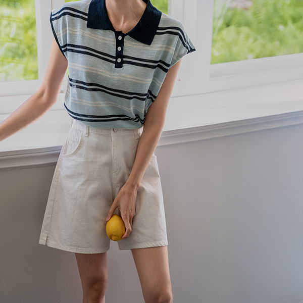 로브 Stripe 캡소매 Knitwear
