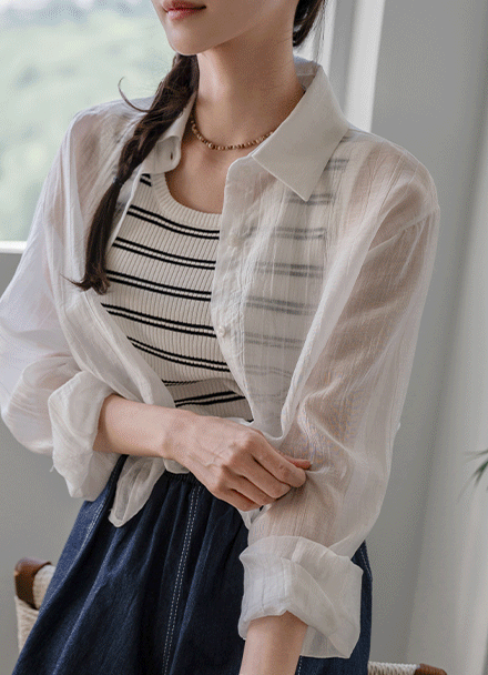 Bag Ribbon Sheer Shirt Korea