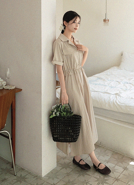 [Special Sale] string 포켓 Short-sleeve Dress Korea