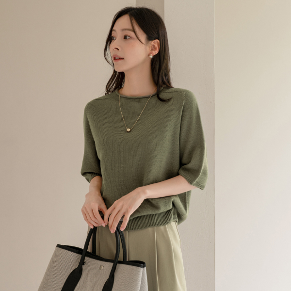 Rolling Holgament Saddle Short-sleeve Knitwear