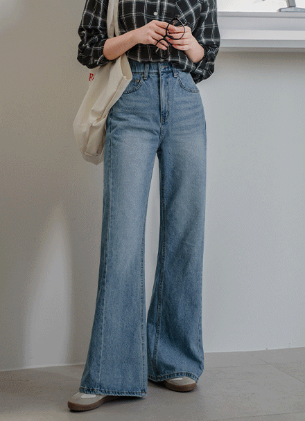 A Slit Wide Banding Denim Pants Korea
