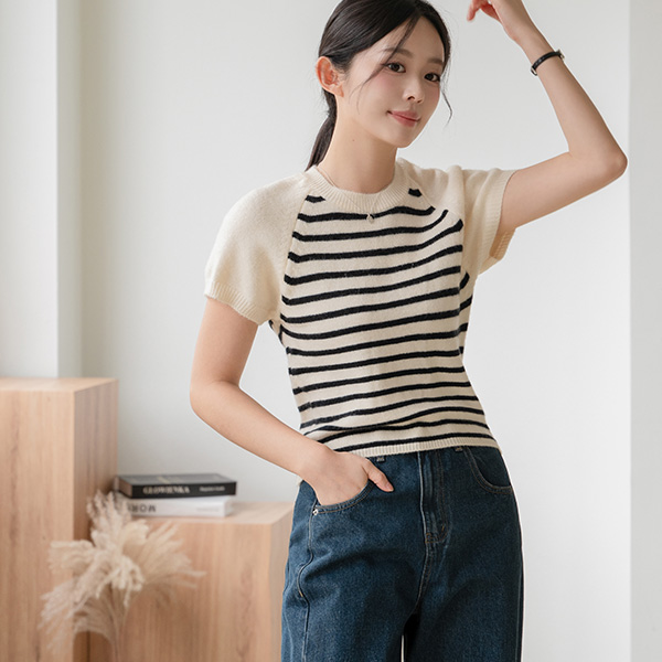 The Autumn Horizontal striped Short-sleeve Knitwear