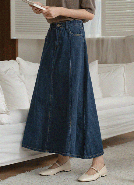 Flare Banding 절개 Denim Skirt Korea