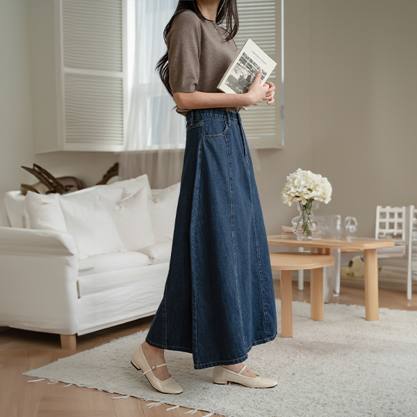 Flare Banding 절개 Denim Skirt