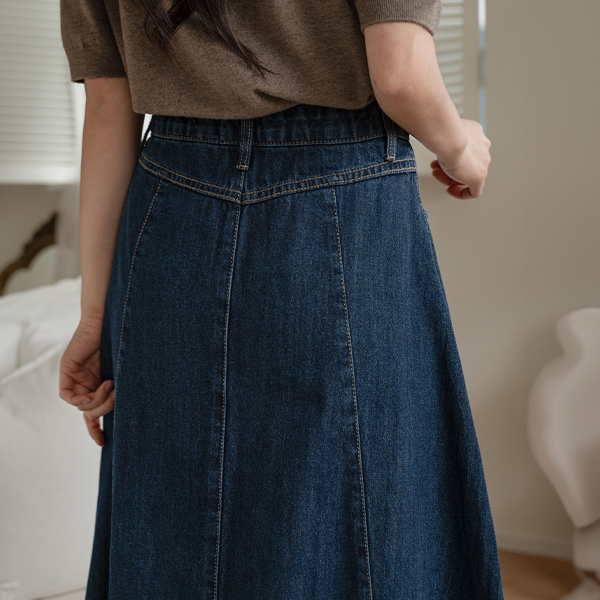 Flare Banding 절개 Denim Skirt