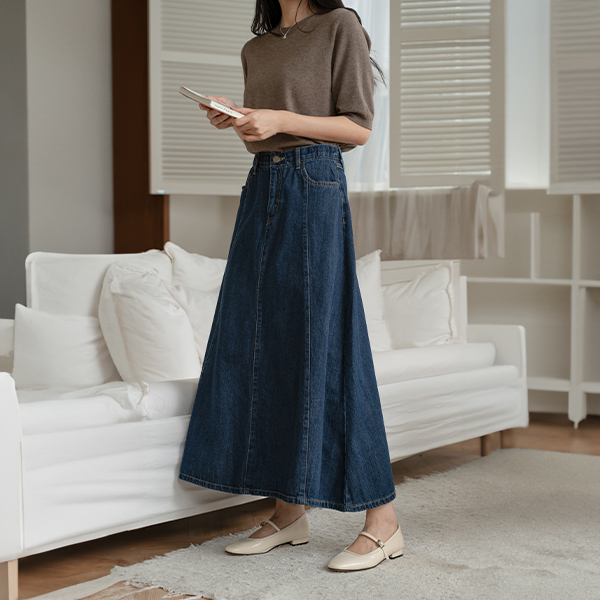 Flare Banding 절개 Denim Skirt
