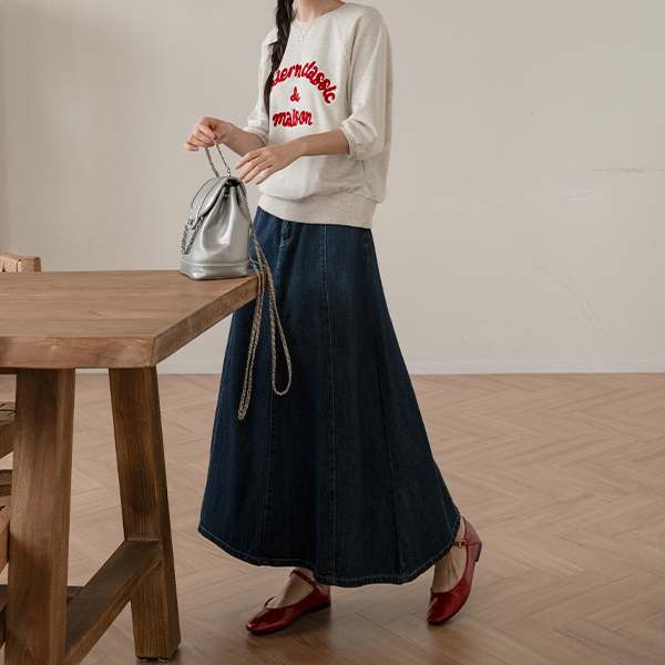 Flare Banding 절개 Denim Skirt