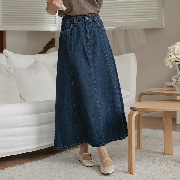 Flare Banding 절개 Denim Skirt