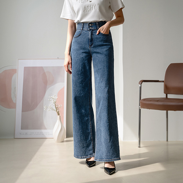 Straight Fit Double-button Denim Pants