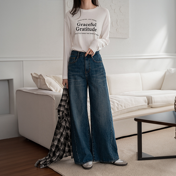 Washing Wide Incision Denim Pants