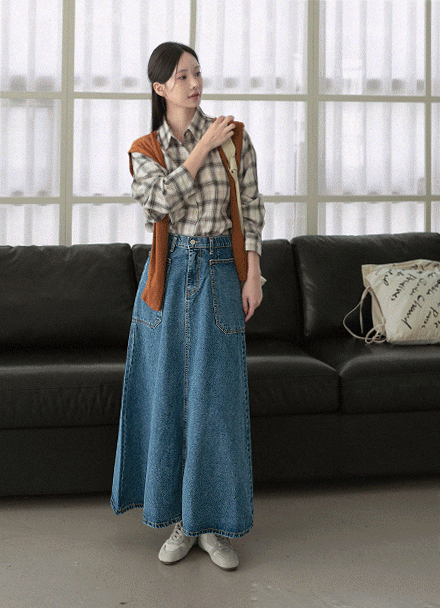 Wide Pocket Denim Skirt Korea
