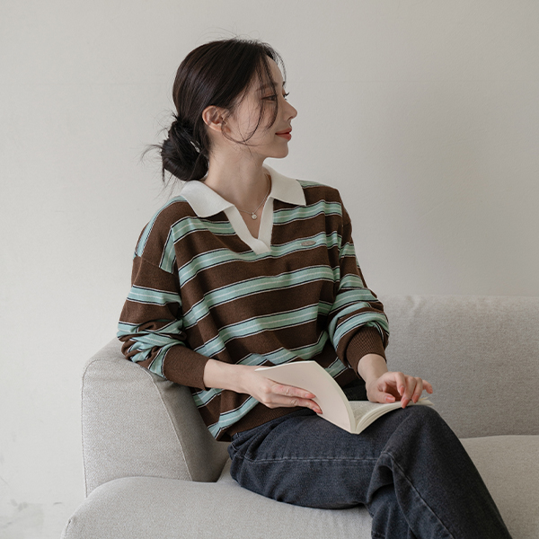 Hopes Horizontal Striped Collar Knitwear