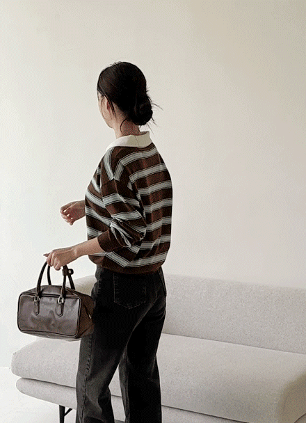 Hopes Horizontal Striped Collar Knitwear Korea