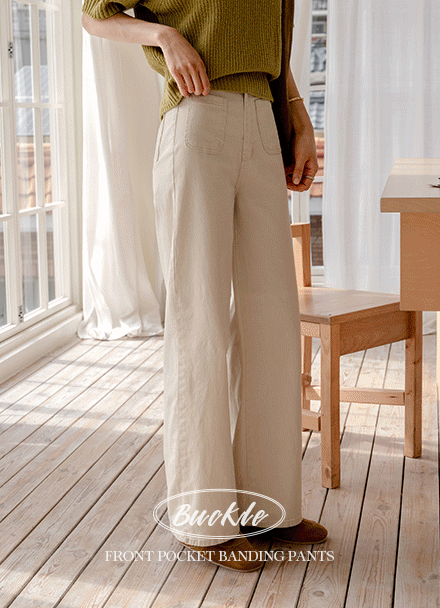 Buckle Front Pocket Banding Pants Korea
