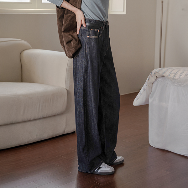 Wide Non-faded Raw Denim Pants
