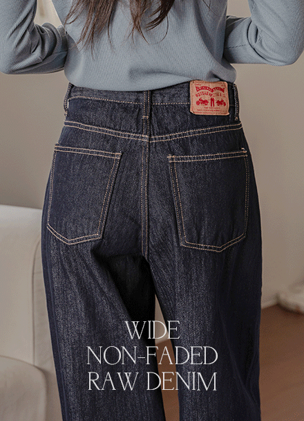 Wide Non-faded Raw Denim Pants Korea