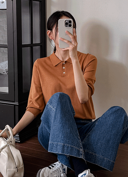 Weaving 3/4 sleeve Collar Knitwear Korea