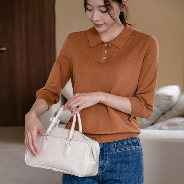 Weaving 3/4 sleeve Collar Knitwear