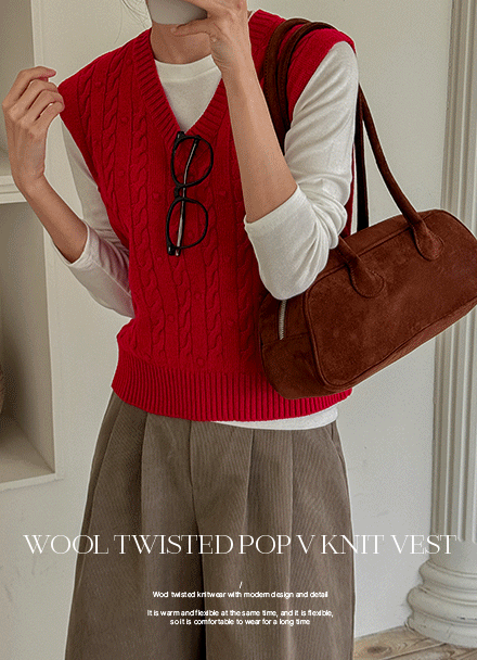 Wool Twiddle Pop V Knitwear Vest Korea
