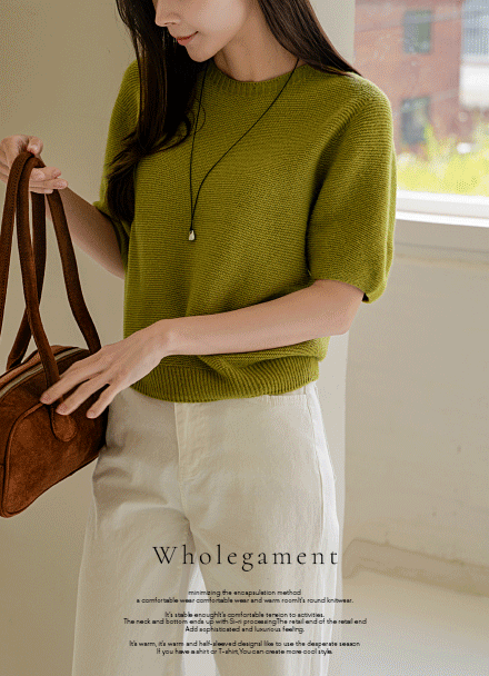 Holgament Wool Short-sleeve Round Knitwear Korea
