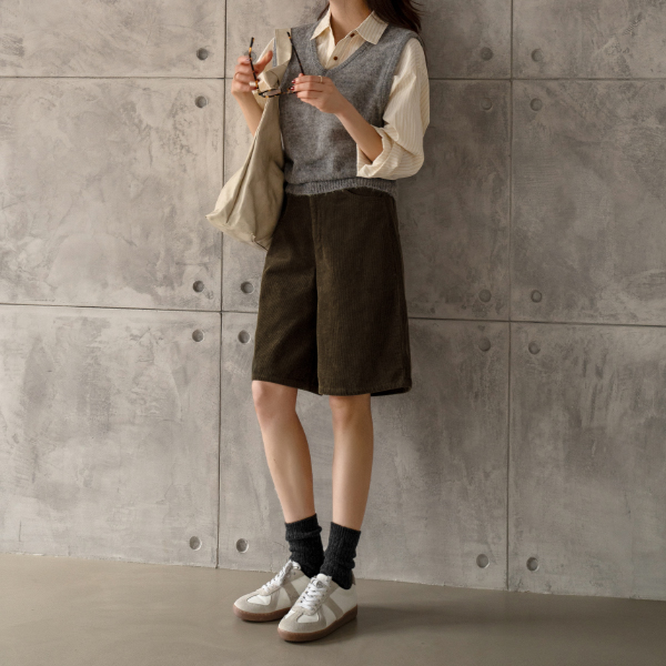 Corduroy 버뮤다 Banding Pants