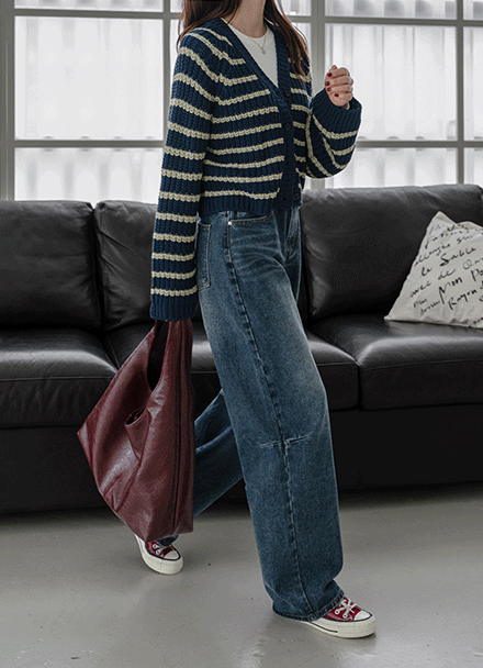 Melly Stripe Knitwear Cardigan Korea