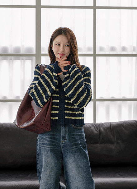 Melly Stripe Knitwear Cardigan Korea