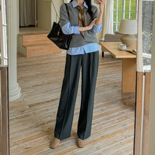 May Two Pintuck Wide Slacks