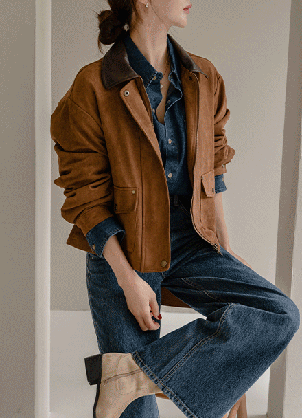 레더 Collar Suede Jacket Korea