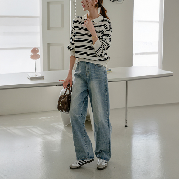 Stripe Loose Fit Collar Knitwear