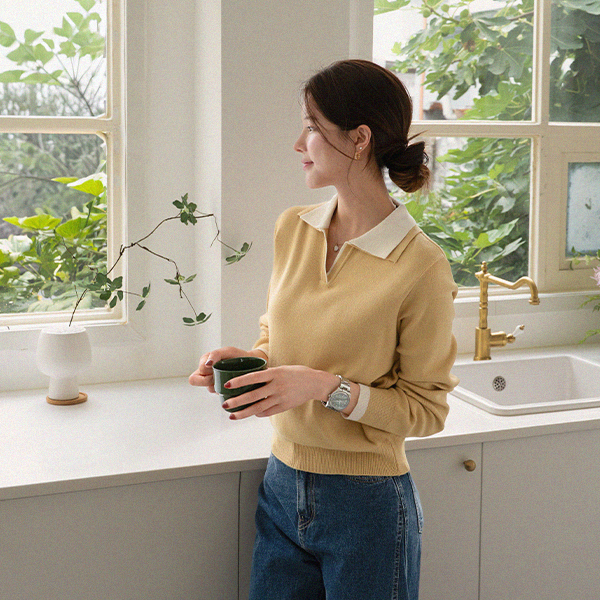 Beyond Slit Collar Color Matching Knitwear
