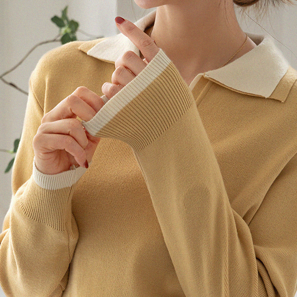 Beyond Slit Collar Color Matching Knitwear