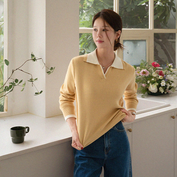 Beyond Slit Collar Color Matching Knitwear