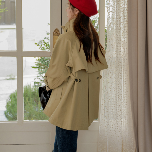 Highneck cape Trench Coat