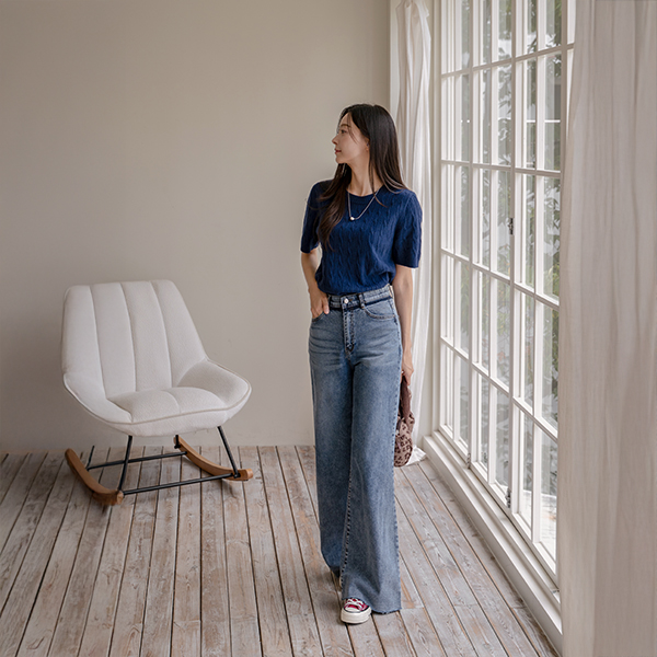 Natural Washing Wide Denim Pants