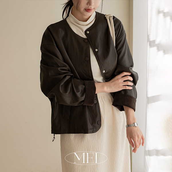 메이 No collar Leather Jacket