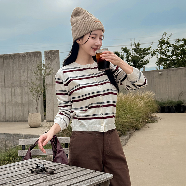 Color Match horizontal Striped Cardigan