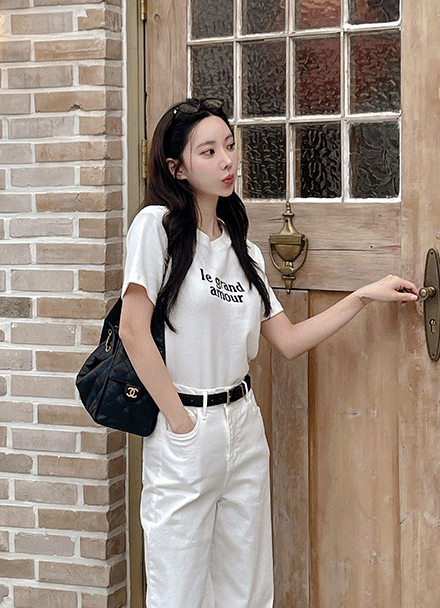 모찌 레터링 Peach T-shirt Korea
