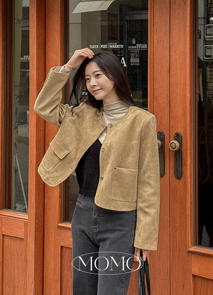 Momo No collar Suede Jacket Korea