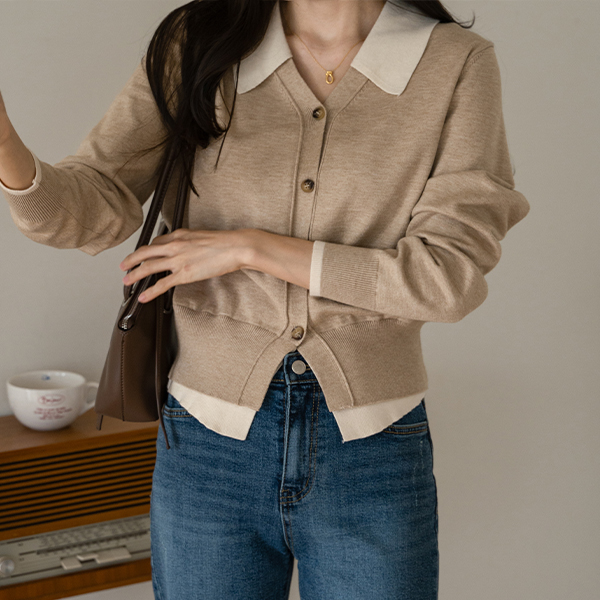 Sugar V Color Matching Knitwear Cardigan