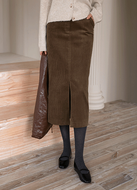 Terry Corduroy Front Slit Skirt Korea
