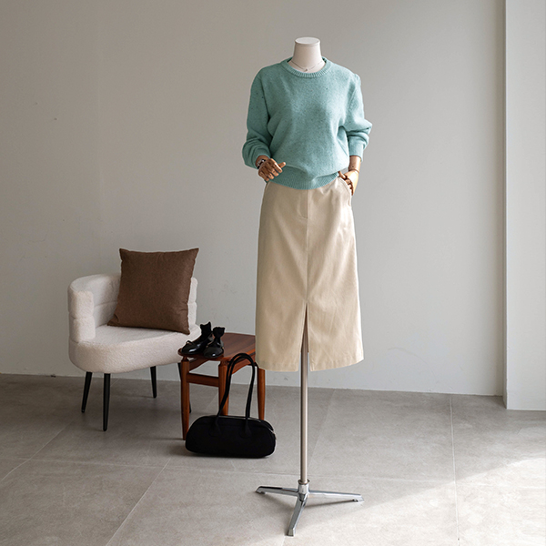 Terry Corduroy Front Slit Skirt