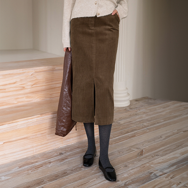 Terry Corduroy Front Slit Skirt