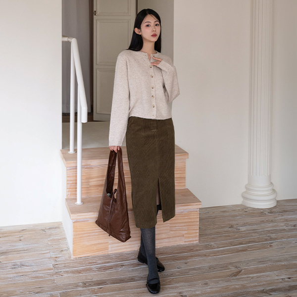 Terry Corduroy Front Slit Skirt