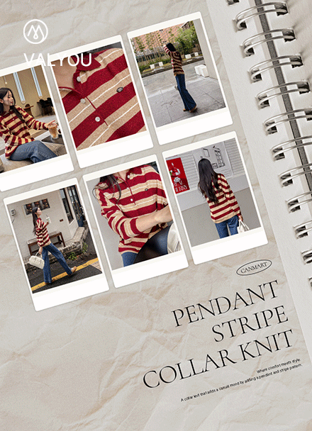 [valyou] Pendant Stripe Collar Knitwear Korea