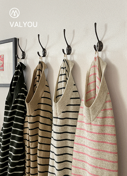 [valyou] Washable Wool Cashmere V-Neck Horizontal Striped Knitwear Korea