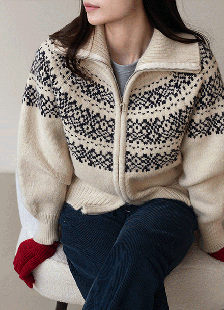 Nordic Highneck Zip up Knitwear Korea