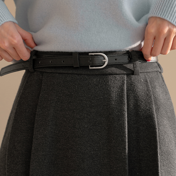 Pleats Back banding Belt Skirt