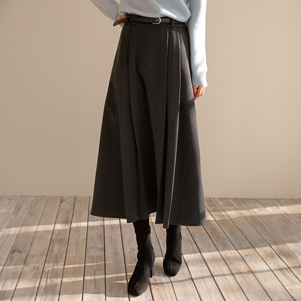 Pleats Back banding Belt Skirt